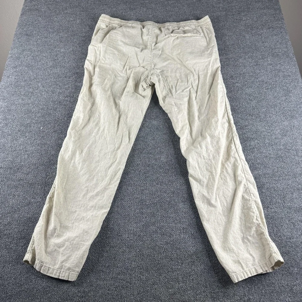 H&M Pants Mens 2XL Beige Linen Blend Elastic Waist Drawstring Chino Summer